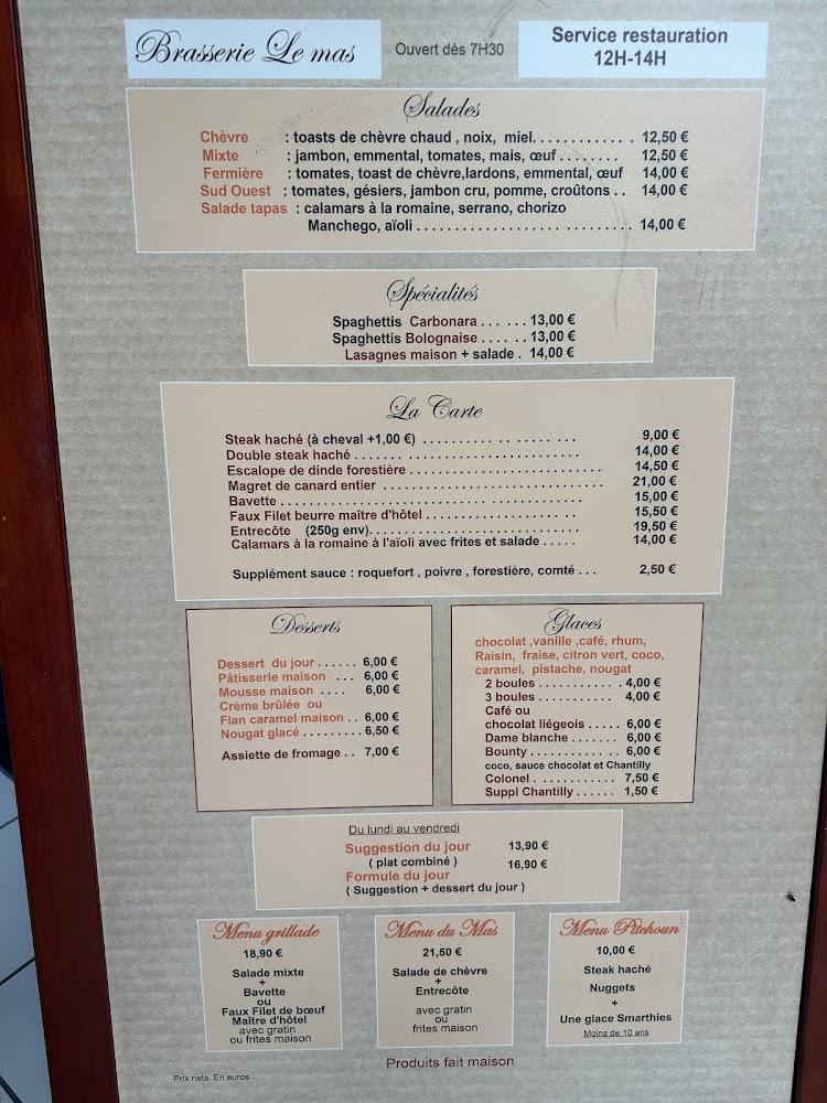 Restaurant Le Mas - Menu Image 1